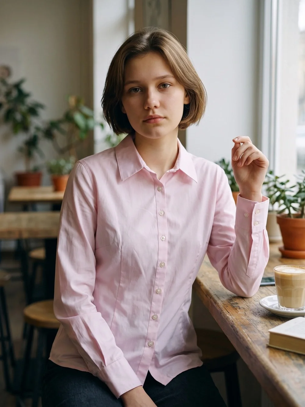 Ellen Tracy Pale Pink Classic Button-Down Blouse